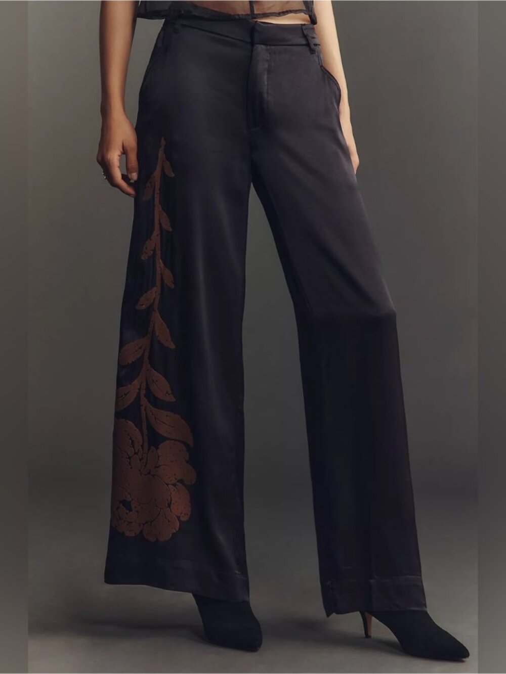 NWT Size 12 - Anthropologie Floral Flocked Wide-Leg Pants (NWT US$ 148)